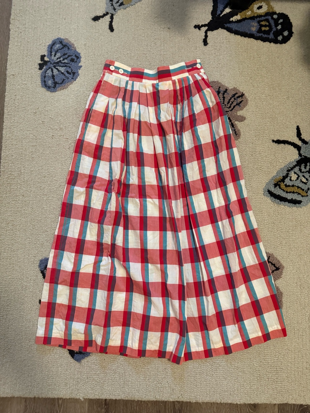 Vintage 80s Rosslee Plaid Checkered Maxi Pleated Skirt with Button Enclosure